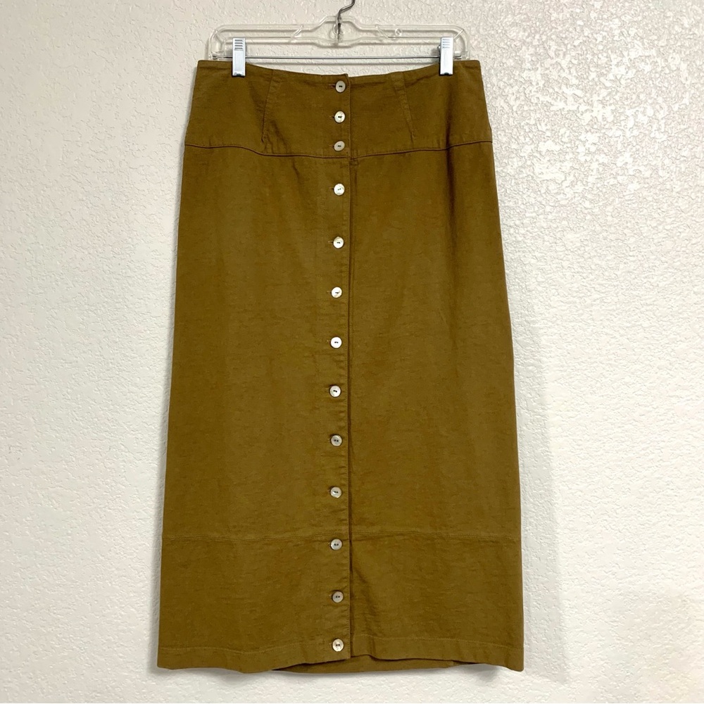 Raquel Allegra Skirt Womens 3/L Cotton High Waisted Midi Button Front Preppy